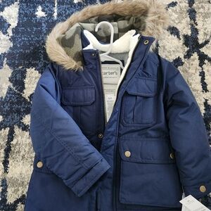 Carter's Dark Blue Coat with Faux Fur Trim